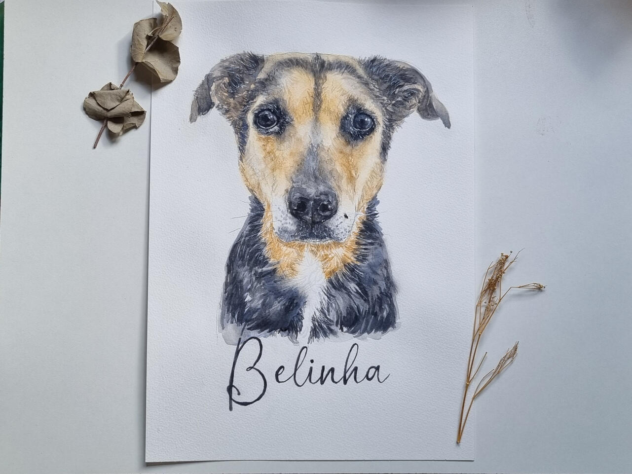 Aquarela personalizada de SRD memorial pet pintada à mão Aquarela personalizada de SRD cahorro pet falecido pintada à mão